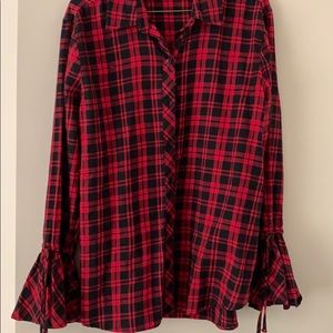 Plaid bell sleeve button down top